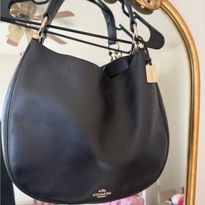 Coach Black Leather Hobo Bag with Gold Accents